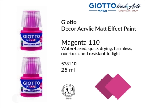 Giotto Decor Acrylic Matt Magenta 110 25 ml, farba akrylowa matowa Magenta 110 but. 25 ml Giotto Decor, Giotto Decor farba akrylowa matowa Magenta 110 but. 25 ml, farba akrylowa modelarska Giotto, akryle, farba akrylowa matowa,