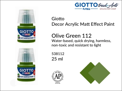 Giotto Decor Acrylic Matt Olive Green 112 25 ml, farba akrylowa matowa Olive Green 112 but. 25 ml Giotto Decor, Giotto Decor farba akrylowa matowa Olive Green 112 but. 25 ml, farba akrylowa modelarska Giotto, akryle, farba akrylowa matowa,