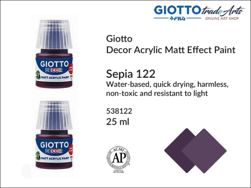 Giotto Decor Acrylic Matt Sepia 122 25 ml, farba akrylowa matowa Sepia 122 but. 25 ml Giotto Decor, Giotto Decor farba akrylowa matowa Sepia 122 but. 25 ml, farba akrylowa modelarska Giotto, akryle, farba akrylowa matowa,