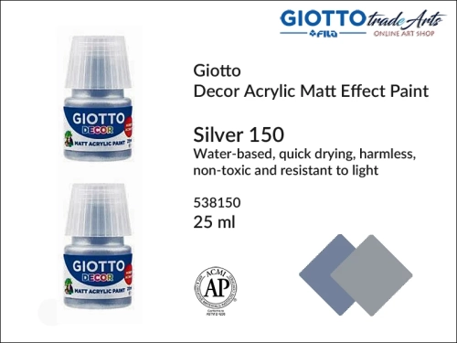 Giotto Decor Acrylic Matt Silver 150 25 ml, farba akrylowa matowa Silver 150 but. 25 ml Giotto Decor, Giotto Decor farba akrylowa matowa Silver 150but. 25 ml, farba akrylowa modelarska Giotto, akryle, farba akrylowa matowa,