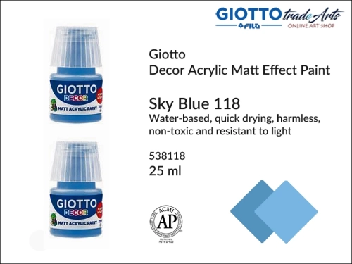 Giotto Decor Acrylic Matt Sky Blue 118 25 ml, farba akrylowa matowa Sky Blue 118 but. 25 ml Giotto Decor, Giotto Decor farba akrylowa matowa Sky Blue 118 but. 25 ml, farba akrylowa modelarska Giotto, akryle, farba akrylowa matowa,