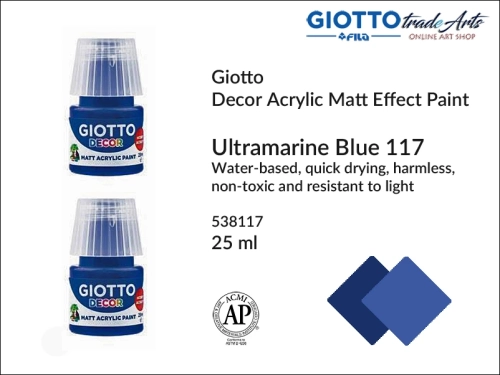 Giotto Decor Acrylic Matt Ultramarine Blue 117 25 ml, farba akrylowa matowa Ultramarine Blue 117 but. 25 ml Giotto Decor, Giotto Decor farba akrylowa matowa Sky Blue 118 but. 25 ml, farba akrylowa modelarska Giotto, akryle, farba akrylowa matowa,