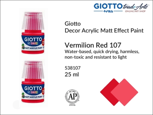 Giotto Decor Acrylic Matt Vermilion Red 107 25 ml, farba akrylowa matowa Vermilion Red 107 but. 25 ml Giotto Decor, Giotto Decor farba akrylowa matowa Vermilion Red 107 but. 25 ml, farba akrylowa modelarska Giotto, akryle, farba akrylowa matowa,