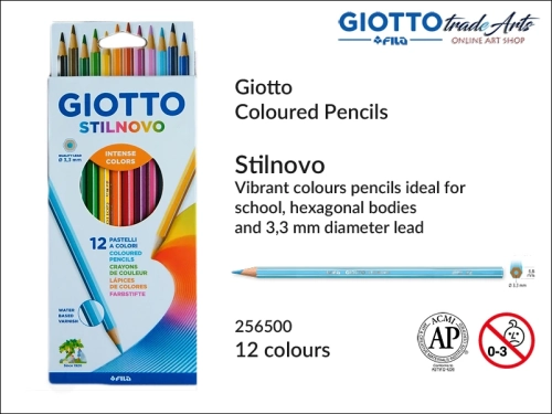 Giotto Stilnovo Coloured Pencils Set 12 pcs, kredki ołówkowe szkolne 12 szt. Giotto Stilnovo, Giotto Stilnovo zestaw kredek ołówkowych 12 szt., kredki ołówkowe szkolne, kredki w ołowku Giotto, komplet kredek Giotto,