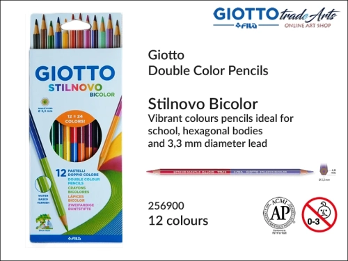Giotto Stilnovo Double Colour Pencils Set 12 pcs, kredki ołówkowe dwustronne 12 szt. Giotto Stilnovo, Giotto Stilnovo zestaw kredek dwustronnych 12 szt., kredki dwustronne, kredki w ołówku dwustronne Giotto, komplet kredek Giotto,