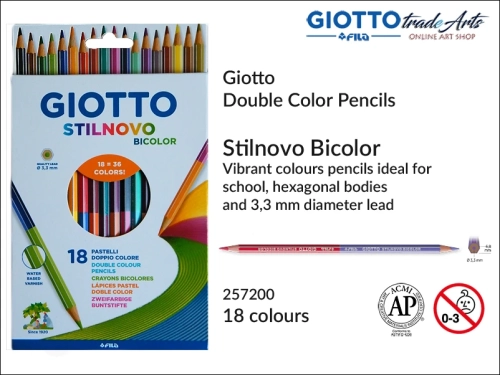 Giotto Stilnovo Double Colour Pencils Set 18 pcs, kredki ołówkowe dwustronne 18 szt. Giotto Stilnovo, Giotto Stilnovo zestaw kredek dwustronnych 18 szt., kredki dwustronne, kredki w ołówku dwustronne Giotto, komplet kredek Giotto,
