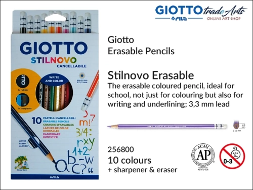 Giotto Stilnovo Erasable Pencils Set 10 pcs, kredki ołówkowe wymazywalne 10 szt. Giotto Stilnovo Erasable, Giotto Stilnovo zestaw kredek wymazywalnych 10 szt., kredki wymazywalne, kredki w ołówku wymazywalne, komplet kredek Giotto,