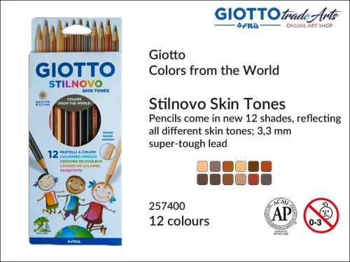 Giotto Stilnovo Skin Tones Pencils Set 12 pcs, kredki ołówkowe odcienie skóry 12 szt. Giotto Stilnovo Skin Tones, Giotto Stilnovo zestaw kredek odcienie skóry 12 szt., kredki Skin Tones, kredki w ołówku kolor skóry, komplet kredek Giotto,