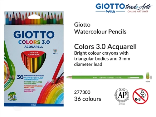 Giotto  Colors 3.0 Acquarell Set 36 pcs., kredki drewniane akwarelowe kpl. 36 szt. Giotto Colors 3.0, Giotto Colors 3.0 kredki akwarelowe drewniane kpl. 36 szt., kredki ołówkowe akwarelowe, kredki drewniane, kredki, szkoła, rysowanie, kolory,
