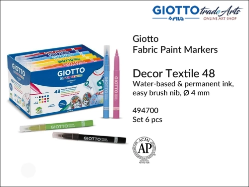 Giotto Decor Textile Markers 48 pcs, markery kolorowe do tkanin 
 48 szt. Giotto Decor Textile, pisaki kolorowe do tkanin 48 szt.  Giotto Decor Textile, Giotto Decor Textile - markery kolorowe do tkanin, markery do tkanin, pisaki, Giotto Textile,