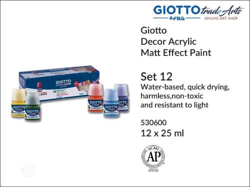 Giotto Decor Acrylic Matt Set 12 x25 ml, farba akrylowa matowa zestaw 12x25 ml Giotto Decor, Giotto Decor farba akrylowa matowa kpl. 12x25 ml, farba akrylowa modelarska Giotto, akryle, farba akrylowa matowa, zestawy farb,