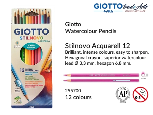 Giotto Stilnovo Acquarell Set 12 pcs, kredki akwarelowe Stilnovo Acquarell opak. 12 szt., Giotto Stilnovo Acquarell kredki akwarelowe opak. 12 szt., kredki, kredki akwarelowe, ołówki akwarelowe, pastele akwarelowe, Giotto,
