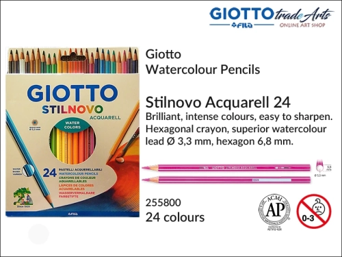 Giotto Stilnovo Acquarell Set 24 pcs, kredki akwarelowe Stilnovo Acquarell opak. 24 szt., Giotto Stilnovo Acquarell kredki akwarelowe opak. 24 szt., kredki, kredki akwarelowe, ołówki akwarelowe, pastele akwarelowe, Giotto,