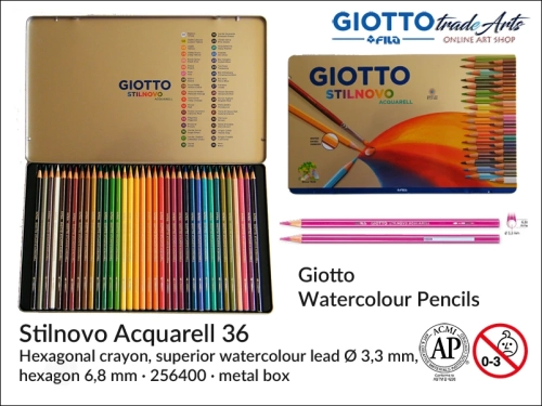 Giotto Stilnovo Acquarell  Metal Box Set 36 pcs, kredki akwarelowe Stilnovo Acquarell Metal Box 36 szt., Giotto Stilnovo Acquarell kredki akwarelowe Metal Box 36 szt., kredki, kredki akwarelowe, ołówki akwarelowe, pastele akwarelowe, Giotto,