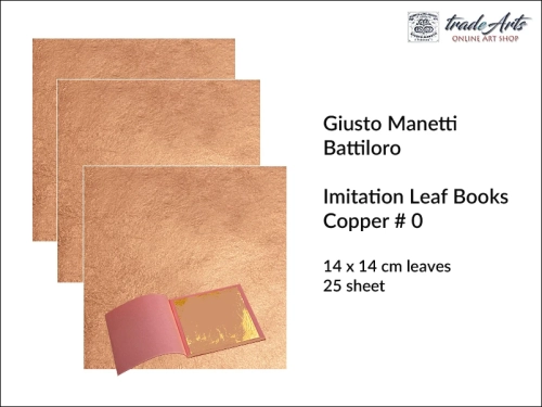 Manetti Copper Imitation Leaf Book 14x14 cm 25 leaves, Manetti szlagmetal miedzi 14x14 cm ks. 25 płatków, szlagmetal miedzi, imitacja miedzi płatki 14x14 cm, miedź imitacja Manetti, szlagmetale Manetti,