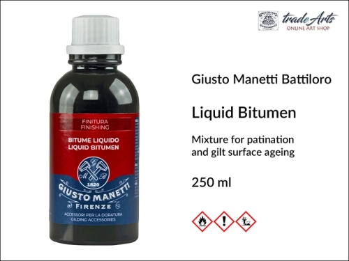 Bitumen Liquid Giusto Manetti 250 ml, bitum do pozłotnictwa 250 ml Giusto Manetti , Giusto Manetti Finishing bitum do złoceń 250 ml, bitum, masa bitumiczna, złocenia, pozłotnictwo, postarzanie, bitum judejski,