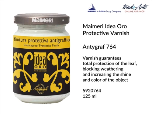 Antygraf 764 Varnish Maimeri Idea Oro 125 ml, werniks Antygraf 764 Maimeri Idea Oro, Idea Oro werniks ochronny Antygraf 764, werniks pozłotniczy Antygraf 764 Maimeri Idea Oro, werniksy do złoceń, pozłotnictwo, antygraf, szlagmetal,