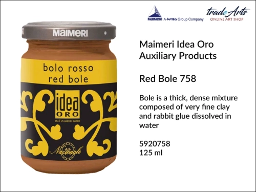 Red Bole 758 Maimeri Idea Oro 125 ml, pulment czerwony 758 Maimeri Idea Oro, Idea Oro pulment czerwony 758, pulment czerwony 758 Maimeri Idea Oro, pulment czerwony do złoceń, pozłotnictwo, pulment, Red Bole, szlagmetal,