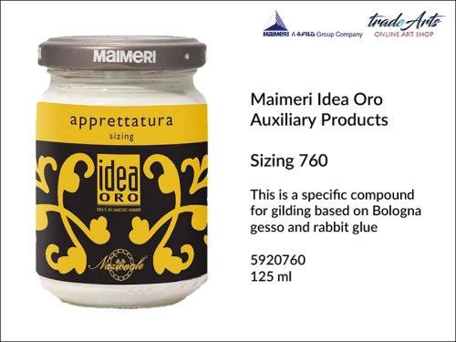 Sizing 760 Maimeri Idea Oro 125 ml, apretura 760 Maimeri Idea Oro, Idea Oro zaprawa pozłotnicza 760, zaprawa pozłotnicza 760 Maimeri Idea Oro, zaprawa 760 do złoceń Maimeri, pozłotnictwo, werniks, Sizing,  szlagmetal,