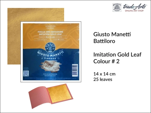 Imitation Gold Leaf Manetti 14x14 cm Colour 2 blister, imitacja płatków złota Manetti 14x14 cm #2, szlagmetal złoto #2 14x14 cm 25 płatków, szlagmetal złoto #2, imitacja płatków złota Manetti,  blister szlagmetal Giusto Manetti,