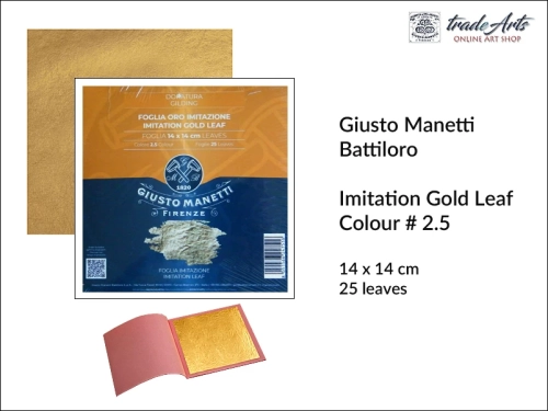 Imitation Gold Leaf Manetti 14x14 cm Colour 2.5 blister, imitacja płatków złota Manetti 14x14 cm #2.5, szlagmetal złoto #2.5 14x14 cm 25 płatków, szlagmetal złoto #2.5, imitacja płatków złota Manetti,  blister szlagmetal Giusto Manetti,