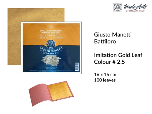 Imitation Gold Leaf Manetti 16x16 cm Colour 2.5 100 leaves, imitacja płatków złota Manetti 16x16cm #2.5, szlagmetal złoto #2.5 16x16 cm 100 płatków, szlagmetal złoto #2.5, imitacja płatków złota Manetti,  szlagmetal Giusto Manetti,