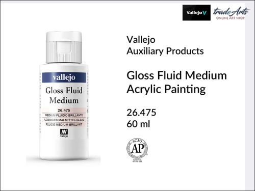 Gloss Fluid Medium Acrylicos Vallejo 60 ml, medium błyszczące akrylowe 60 ml Acrylicos Vallejo, Vallejo medium błyszczące akrylowe 60 ml, medium akrylowe błyszczące płynne, media akrylowe, farby akrylowe, akryle, media,