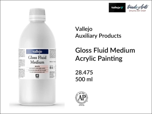 Gloss Fluid Medium Acrylicos Vallejo 500 ml, medium błyszczące akrylowe 500 ml Acrylicos Vallejo, Vallejo medium błyszczące akrylowe 500 ml, medium akrylowe błyszczące płynne, media akrylowe, farby akrylowe, akryle, media,