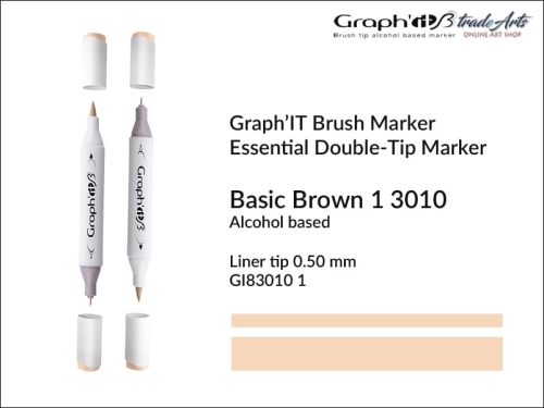 Graph'it Brush Marker Double-Tip Basic Brown 3010, Graph'it marker pędzelkowy dwustronny Basic Brown 3010, Graph'it Brush marker pędzelkowy, marker pędzelkowy alkoholowy, Graph'it Brush marker alkoholowy pędzelkowy dwustronny, marker,