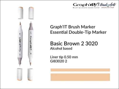 Graph'it Brush Marker Double-Tip Basic Brown 3020, Graph'it marker pędzelkowy dwustronny Basic Brown 3020, Graph'it Brush marker pędzelkowy, marker pędzelkowy alkoholowy, Graph'it Brush marker alkoholowy pędzelkowy dwustronny, marker,