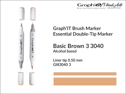 Graph'it Brush Marker Double-Tip Basic Brown 3040, Graph'it marker pędzelkowy dwustronny Basic Brown 3040, Graph'it Brush marker pędzelkowy, marker pędzelkowy alkoholowy, Graph'it Brush marker alkoholowy pędzelkowy dwustronny, marker,