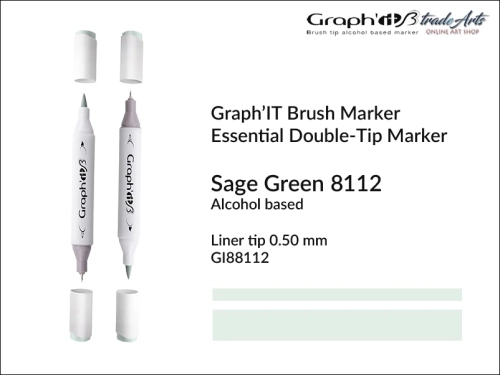 Graph'it Brush Marker Double-Tip Sage Green 8112, Graph'it marker pędzelkowy dwustronny Sage Green 8112, marker pędzelkowy alkoholowy, Graph'it Brush marker alkoholowy pędzelkowy dwustronny, marker, pisaki alkoholowe pędzelkowe,