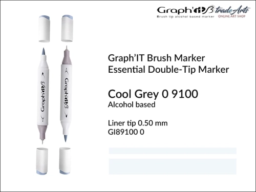 Graph'it Brush Marker Double-Tip Cool Grey 9100, Graph'it marker pędzelkowy dwustronny Cool Grey 9100, marker pędzelkowy alkoholowy, Graph'it Brush marker alkoholowy pędzelkowy dwustronny, marker, pisaki alkoholowe pędzelkowe,