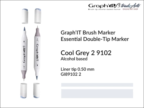 Graph'it Brush Marker Double-Tip Cool Grey 9102, Graph'it marker pędzelkowy dwustronny Cool Grey 9102, marker pędzelkowy alkoholowy, Graph'it Brush marker alkoholowy pędzelkowy dwustronny, marker, pisaki alkoholowe pędzelkowe,