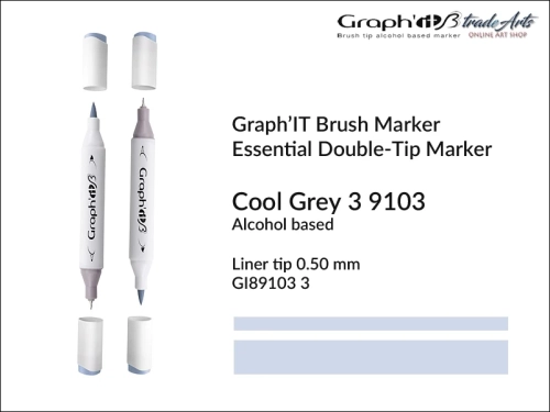 Graph'it Brush Marker Double-Tip Cool Grey 9103, Graph'it marker pędzelkowy dwustronny Cool Grey 9103, marker pędzelkowy alkoholowy, Graph'it Brush marker alkoholowy pędzelkowy dwustronny, marker, pisaki alkoholowe pędzelkowe,