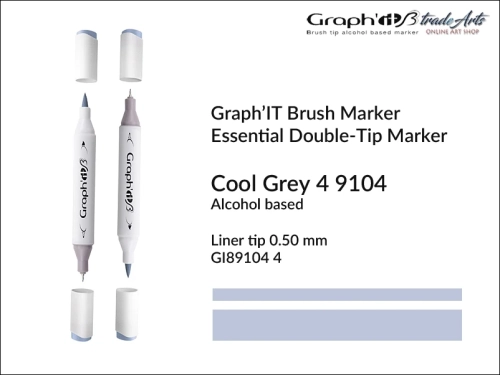 Graph'it Brush Marker Double-Tip Cool Grey 9104, Graph'it marker pędzelkowy dwustronny Cool Grey 9104, marker pędzelkowy alkoholowy, Graph'it Brush marker alkoholowy pędzelkowy dwustronny, marker, pisaki alkoholowe pędzelkowe,