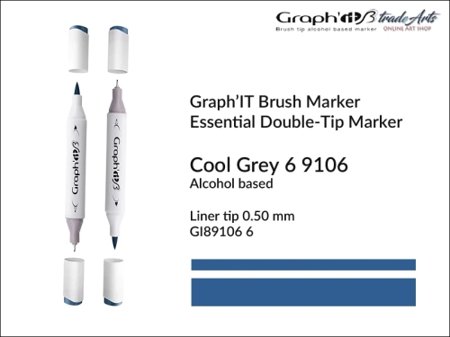 Graph'it Brush Marker Double-Tip Cool Grey 9106, Graph'it marker pędzelkowy dwustronny Cool Grey 9106, marker pędzelkowy alkoholowy, Graph'it Brush marker alkoholowy pędzelkowy dwustronny, marker, pisaki alkoholowe pędzelkowe,