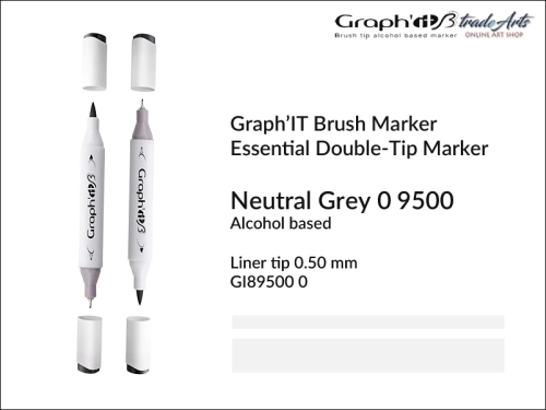 Graph'it Brush Marker Double-Tip Neutral Grey 9500, Graph'it marker pędzelkowy dwustronny Neutral Grey 9500, marker pędzelkowy alkoholowy, Graph'it Brush marker alkoholowy pędzelkowy dwustronny, marker, pisaki alkoholowe pędzelkowe,