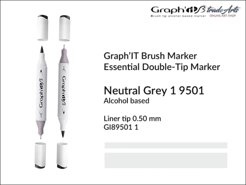 Graph'it Brush Marker Double-Tip Neutral Grey 9501, Graph'it marker pędzelkowy dwustronny Neutral Grey 9501, marker pędzelkowy alkoholowy, Graph'it Brush marker alkoholowy pędzelkowy dwustronny, marker, pisaki alkoholowe pędzelkowe,