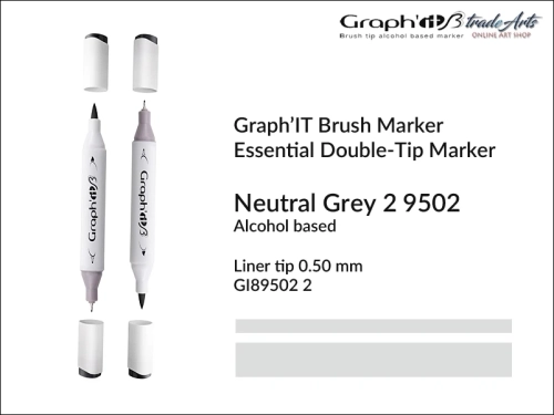 Graph'it Brush Marker Double-Tip Neutral Grey 9502, Graph'it marker pędzelkowy dwustronny Neutral Grey 9502, marker pędzelkowy alkoholowy, Graph'it Brush marker alkoholowy pędzelkowy dwustronny, marker, pisaki alkoholowe pędzelkowe,