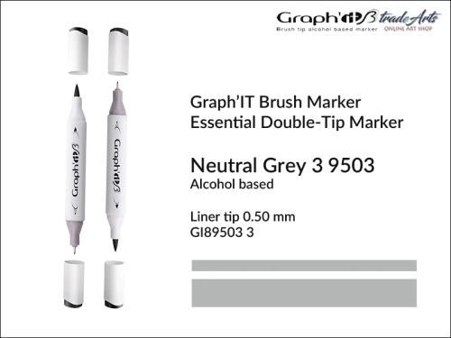 Graph'it Brush Marker Double-Tip Neutral Grey 9503, Graph'it marker pędzelkowy dwustronny Neutral Grey 9503, marker pędzelkowy alkoholowy, Graph'it Brush marker alkoholowy pędzelkowy dwustronny, marker, pisaki alkoholowe pędzelkowe,