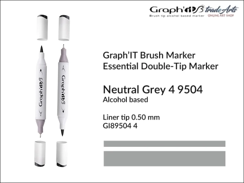 Graph'it Brush Marker Double-Tip Neutral Grey 9504, Graph'it marker pędzelkowy dwustronny Neutral Grey 9504, marker pędzelkowy alkoholowy, Graph'it Brush marker alkoholowy pędzelkowy dwustronny, marker, pisaki alkoholowe pędzelkowe,