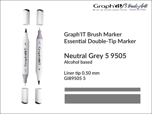 Graph'it Brush Marker Double-Tip Neutral Grey 9505, Graph'it marker pędzelkowy dwustronny Neutral Grey 9505, marker pędzelkowy alkoholowy, Graph'it Brush marker alkoholowy pędzelkowy dwustronny, marker, pisaki alkoholowe pędzelkowe,