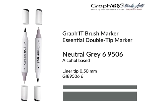 Graph'it Brush Marker Double-Tip Neutral Grey 9506, Graph'it marker pędzelkowy dwustronny Neutral Grey 9506, marker pędzelkowy alkoholowy, Graph'it Brush marker alkoholowy pędzelkowy dwustronny, marker, pisaki alkoholowe pędzelkowe,