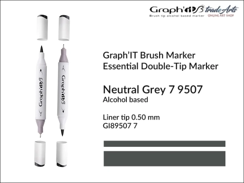Graph'it Brush Marker Double-Tip Neutral Grey 9507, Graph'it marker pędzelkowy dwustronny Neutral Grey 9507, marker pędzelkowy alkoholowy, Graph'it Brush marker alkoholowy pędzelkowy dwustronny, marker, pisaki alkoholowe pędzelkowe,