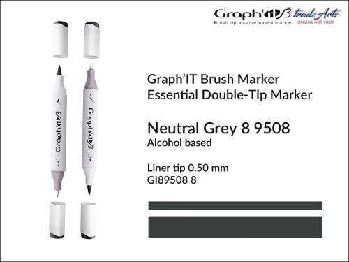 Graph'it Brush Marker Double-Tip Neutral Grey 9508, Graph'it marker pędzelkowy dwustronny Neutral Grey 9508, marker pędzelkowy alkoholowy, Graph'it Brush marker alkoholowy pędzelkowy dwustronny, marker, pisaki alkoholowe pędzelkowe,