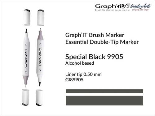 Graph'it Brush Marker Double-Tip Special Black 9905, Graph'it marker pędzelkowy dwustronny Special Black 9905, marker pędzelkowy alkoholowy, Graph'it Brush marker alkoholowy pędzelkowy dwustronny, marker, pisaki alkoholowe pędzelkowe,