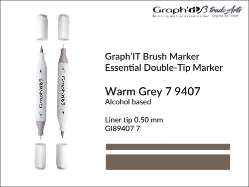 Graph'it Brush Marker Double-Tip Warm Grey 9407, Graph'it marker pędzelkowy dwustronny Warm Grey 9407, marker pędzelkowy alkoholowy, Graph'it Brush marker alkoholowy pędzelkowy dwustronny, marker, pisaki alkoholowe pędzelkowe,