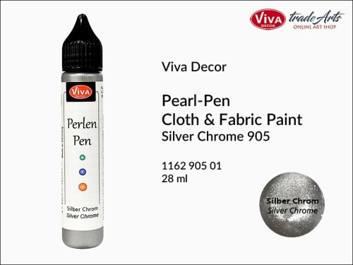 Pearl-Pen Cloth &amp; Fabric Paint Viva Decor, Perlen-Pen farba do zdobienia tkanin Silver Chrome 905 aplikator, farba Perlen-Pen Silver Chrome 905 w aplikatorze, Perlen-Pen farba w pisaku Silver Chrome 905 do tkanin, zdobienie tkanin, ozdabianie, Perlen 