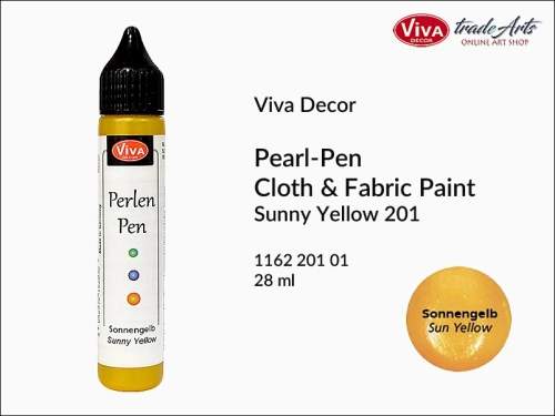 Pearl-Pen Cloth &amp; Fabric Paint Viva Decor, Perlen-Pen farba do zdobienia tkanin Sunny Yellow 201 aplikator, farba Perlen-Pen Sunny Yellow 201 w aplikatorze, Perlen-Pen farba w pisaku Sunny Yellow 201 do tkanin, zdobienie tkanin, ozdabianie, Perlen-Pen